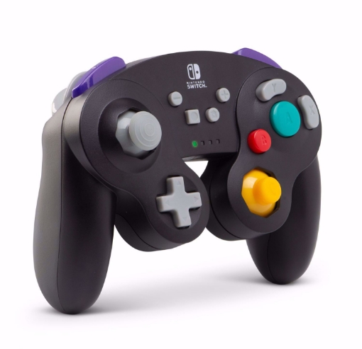 תמונה של בקר אלחוטי שחור GameCube בעיצוב רטרו Power A