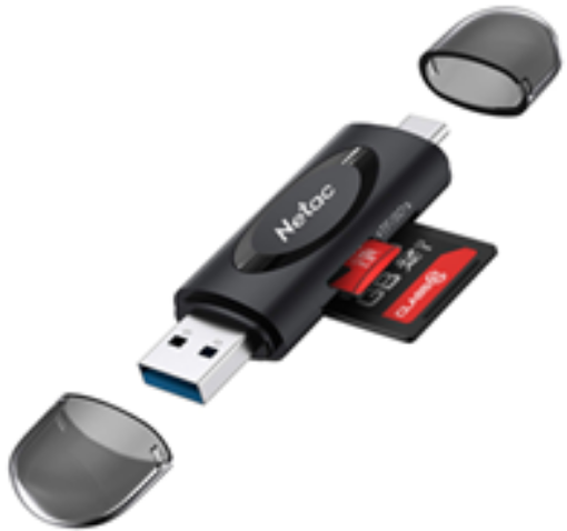 תמונה של קורא כרטיסים Netac Card READER WK14 USB3.0+TYPE-C Msd/SD Black