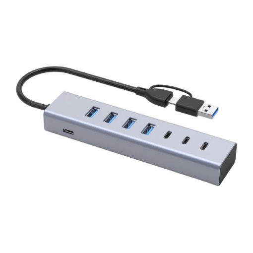 תמונה של מפצל Solid HB437 7-in-one USB3.0X4 3X Type-C Plus PD 5V 3A