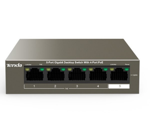 תמונה של מתג לא מנוהל Tenda 5 Port With 4 PORT POE Gigabit Switch 63W